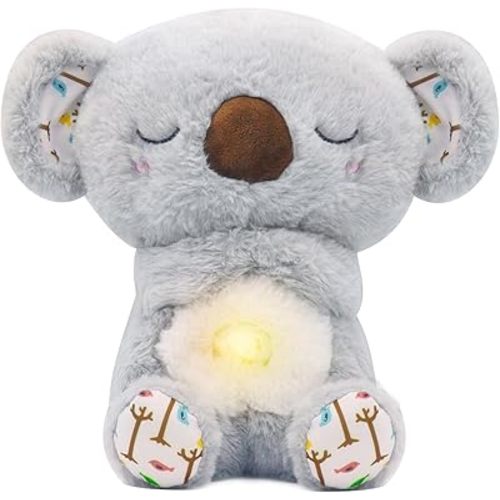 Breathing Stuffed Animal, Anxiety Relief Koala, Mush Plushies for Anxiety and Sleep, Four Gear Adjustment, Volume Control, Rhythmic Breathing Motion with Music Lights, for Newborns 0+ Months