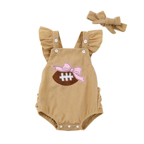 FYDUU Newborn Football Outfit Sleeveless Romper Baby Girl Bodysuit Overalls Infant Football Onesie Bodysuit With Headband Set Leisure Versatile