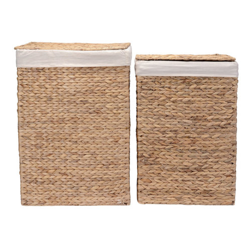 Sand & Stable™ Handmade Wicker Laundry Hampers - Two Water Hyacinth Storage Baskets with Integrated Handles, Removable Liners, and Lids & Reviews | Wayfair