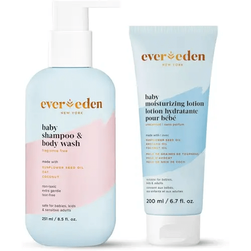 Evereden Baby Bathtime DUO: Baby Lotion for Newborn and 2-in-1 Newborn Shampoo and Body Wash Set - Soothing, Cleansing, & Hydrating Shampoo and Lotion