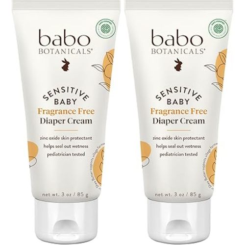 Babo Botanicals Sensitive Baby Fragrance-Free Diaper Cream - 25% Natural Zinc Oxide - Calendula, Shea & Cocoa Butter - EWG Verified - Vegan- From birth on