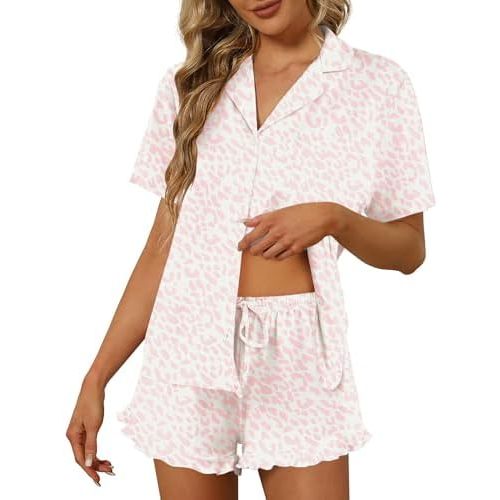 Ekouaer Pajamas Set for Women Short Sleeve Sleepwear Button Down Pjs Lounge Sets Soft Nightwear
