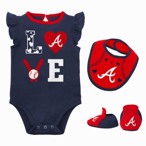 Newborn & Infant Atlanta Braves Navy/Red Three-Piece Love of Baseball Bib, Bodysuit & Booties Set