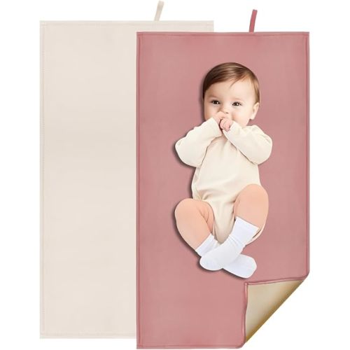 2 Pack Portable Diaper Changing Pad for Baby (Beige,Dusty Pink)