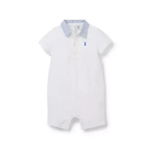 Baby White Baby Bunny Collared Pique Romper by Janie and Jack