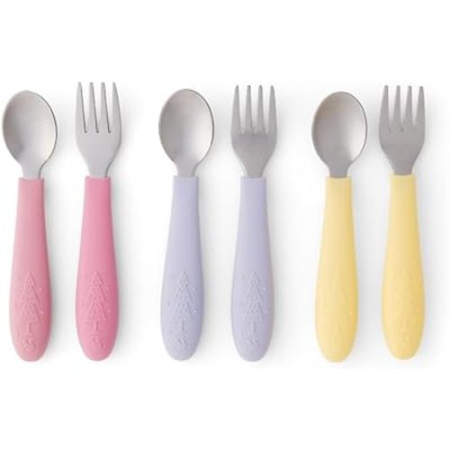 Elk and Friends Kids Silverware with Silicone Handle | Childrens Safe Flatware | Kids Utensils | Spoon + Fork + Knife set | 4 years+ | 6 Pieces