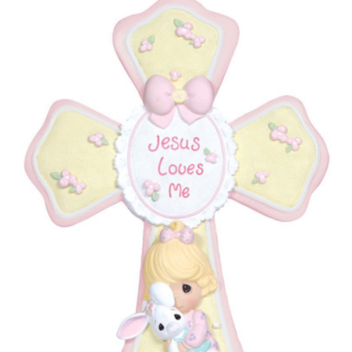 Religious Gifts, “Jesus Loves Me”, Girl Resin Cross With Stand, #132402