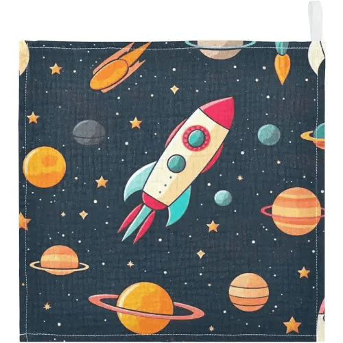 Spaceship Pattern Baby Washcloths 3 Pack Soft Face Towel Absorbent Bath Wash Cloths for Newborn Infants Kids Girls Boys, 12x12in