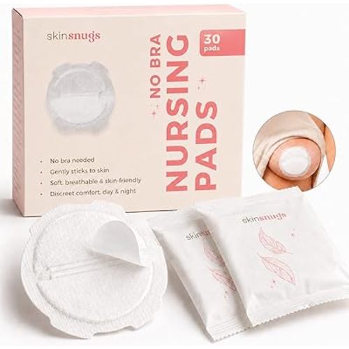 Braless Nursing Pads Disposable, Stick to Skin Overnight Breast Pads for Leaking Milk, Stay Dry Nipple Pads for Leaking, Super Soft Breast Milk Pads, Breastfeeding Essentials (30 Ct)