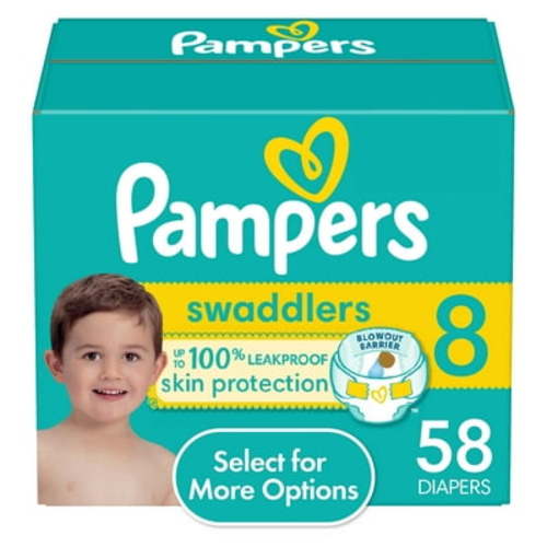 Pampers Swaddlers Size 8 Diapers, 58 Count - Leak-Guard Protection with Cute Character Designs(Select for More Options)