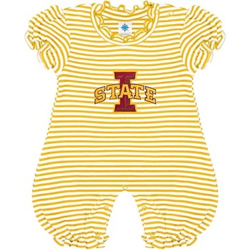 Creative Knitwear College Baby Striped Puff Sleeve Romper - Team Logo, Many Colors, for Girls (Newborn-12 Months)