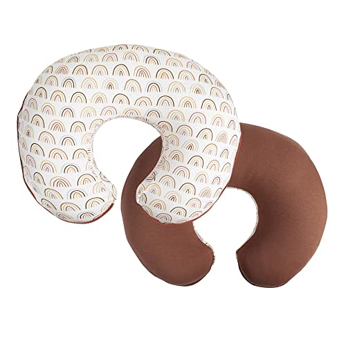 Boppy Nursing Pillow Cover –Organic Cotton Fabric | Spiced Rainbow & Solid Rust Clay Side | Fits Bare Naked | Original & Luxe Breastfeeding Pillow | Awake Time Only