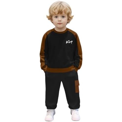 Toddler Boy Clothes Solid Color Block Little Boys Clothes Outfits Long Sleeve Sweatshirts Pants Set with Pockets 2-6t