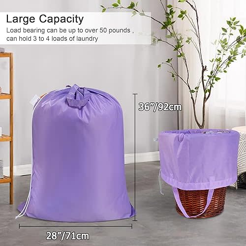 Polecasa Heavy Duty Large Laundry Bag with 130gsm Tear Resistant Fabric and Handles, Easy to Carry Durable Dirty Clothes Drawstring Bag, Perfect for College Dorm, Travel, 28”x36”,Purple