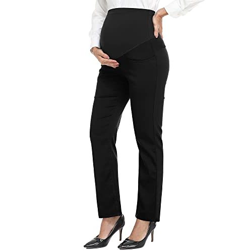 PACBREEZE Women's Maternity Pants for Work Over-Bump Pregnancy Casual Stretchy Straight Dress Pants with Pockets