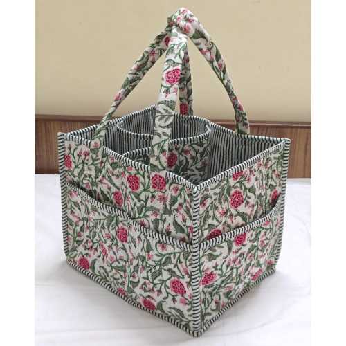 Blue Buti Floral Quilted Cotton Nappy Caddy Organizer,  Baby Diaper Organizer Basket, Nursery Storage Bin