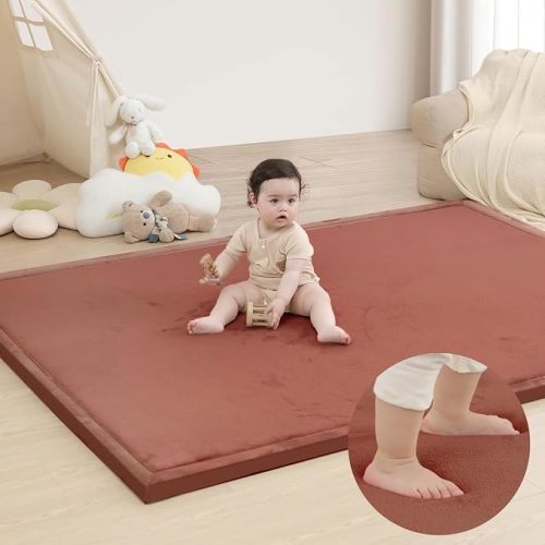 Huloo Sleep Ultra Soft Baby Play Mat for Floor,1.3" Thick Elasti-Foam 50x50 Playpen Mat for Toddlers Infant Kids,Non-Slip Backing Safe for Crawling&Tummy Time,Tatami Style （Brick）