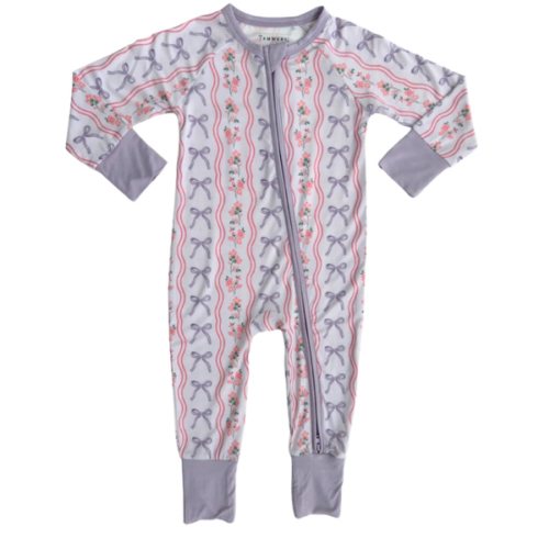 Purple Amelia Bow Zipper Romper – In My Jammers