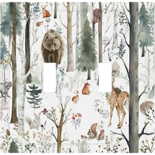 Snow Bear Fox Deer Forest Squirrel Wild Life Animal Decorative Switch Plates 2 Gang Double Toggle Outlet Light Switch Cover Wall Plate Electrical Faceplate for Farmhouse Kids Room Decor