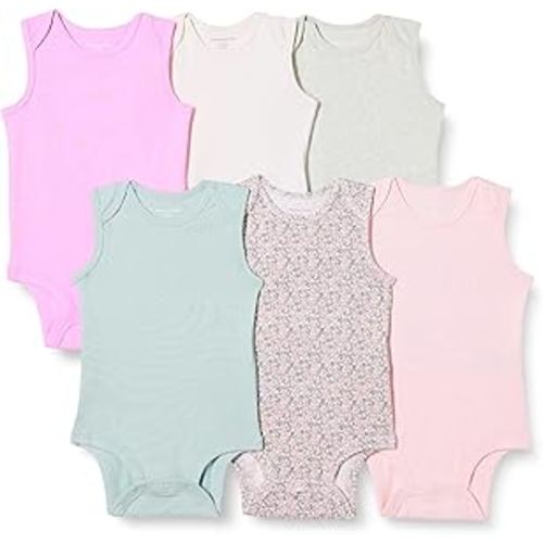 Unisex Babies' Sleeveless Cotton Rib Bodysuits, Pack of 6
