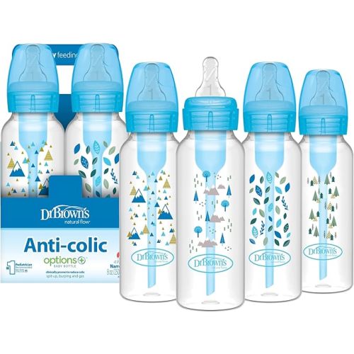 Dr. Brown's Natural Flow Anti-Colic Options+ Narrow Baby Bottle, 8 Ounce 250 ml 4 pack