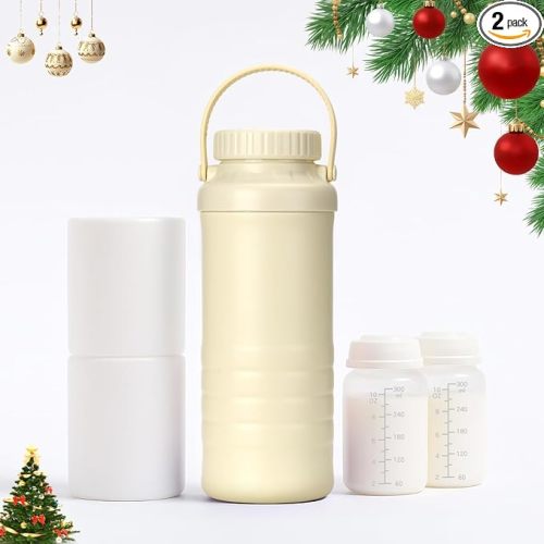 Portable Breast Milk Cooler Bottle – 22oz Large Capacity, 360° Cooling Keeps Milk Fresh for 24+ Hours, Travel Breastmilk Chiller with 2 Baby Bottles, Essential for Outdoor Breastfeeding Moms