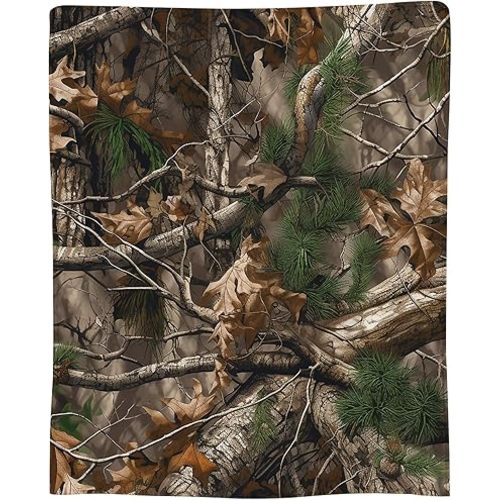 SARA NELL Camo Blanket, Camo Gifts for Him/Dad/Husband/Boyfriend, Forest Hunting Camo Throw Blanket, Hunting Gifts for Men, Camo Blanket for Hunting, Realistic Tree Camo Blankets, Green Brown,50"x40"