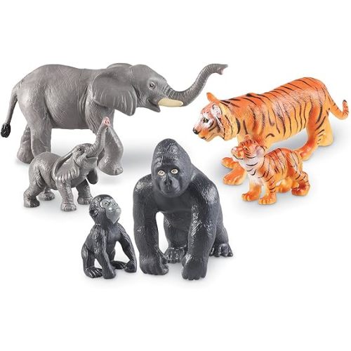 Learning Resources Jumbo Jungle Animals Mommas and Babies - Safari Animal Toys, Toddler Animal Figurines, Toy Figures for Kids, Jungle Toys, Pretend Play Animals, Kids Figurine Set