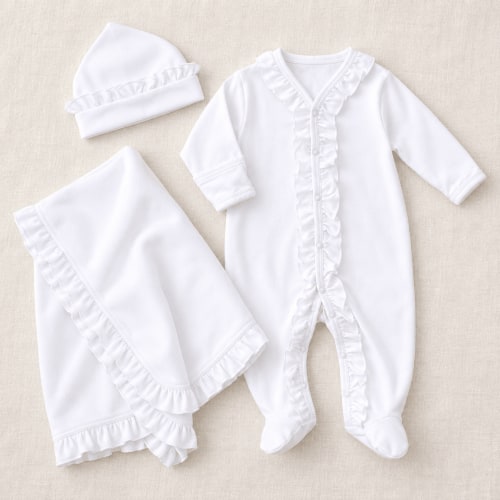 Baby GirlTake Me Home Set - White Essentials Ruffle