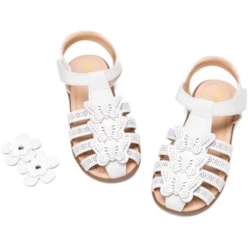 DREAM PAIRS Girls Sandals Closed-Toe Sandals with Interchangeable DIY Flower Dress Summer Shoes Toddler/Little Kid