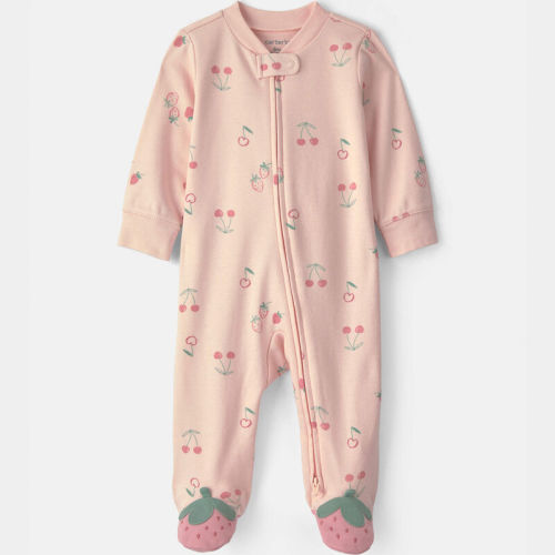 Baby Girl Strawberry 100% Cotton 2-Way Zip Sleeper - Pink | Carter’s Oshkosh Canada