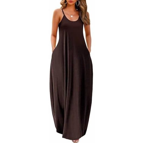 Wolddress Womens 2025 Casual Sleeveless Sundress Plus Size Loose Plain Long Summer Beach Maxi Dress with Pockets S-5X