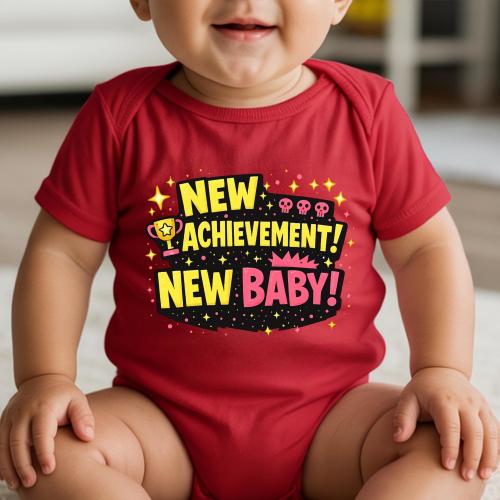 New Achievement! New Baby! | Dungeon Crawler Carl Baby Bodysuit | LitRPG Gamer Baby Onesie | Geeky Baby Shower Gift | New Parent Gift
