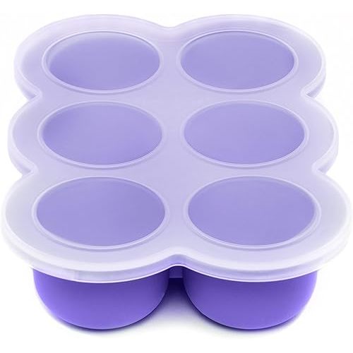 WeeSprout Silicone Freezer Tray with Clip on Lid Perfect Food Storage Container for Homemade Baby Food, Vegetable, Fruit Purees, and Breast Milk (Bright Purple, Six 3 Ounce Sections)