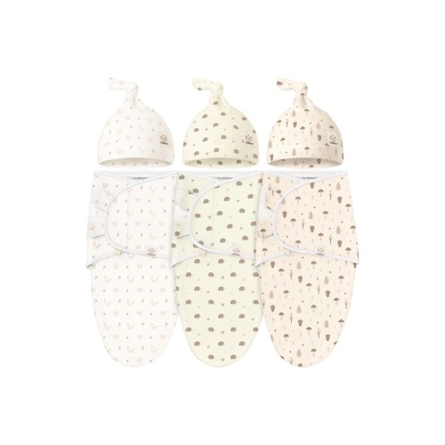 3-Pack Soothe Swaddle Wraps with Knot Hats, Medium