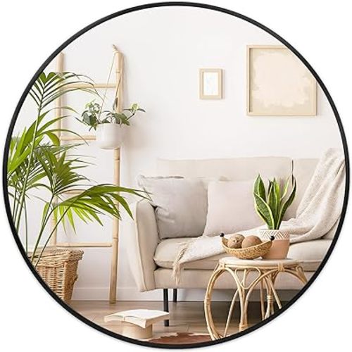 Fabuday Black Round Mirror for Wall 26 inch - Circle Mirror for Bathroom, Entryway, Living Room, Hallway, Vanity Decor, Big Matte Metal Frame Mirrors