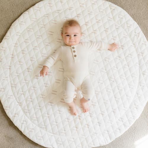 Round Baby Play Mat, Plush Quilted Cotton Blend, Neutral Colors