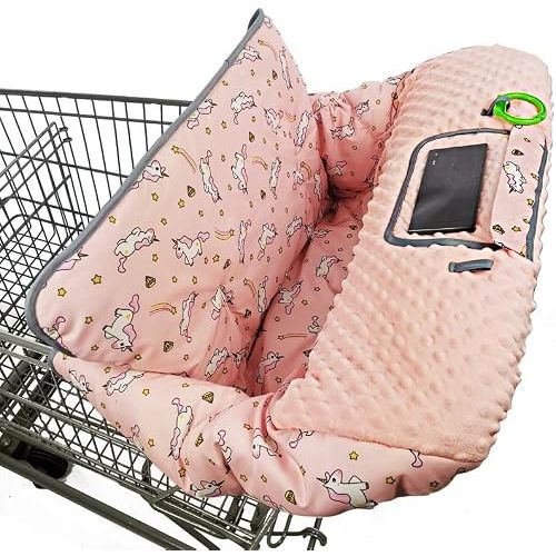 RHYDEER Shopping cart Cover for Babies-high Chair Cover, Dotted Minky Touching, Multi in 1 Design, 360 Full Protection, roll in and go, Universal fit, Pink Unicorns