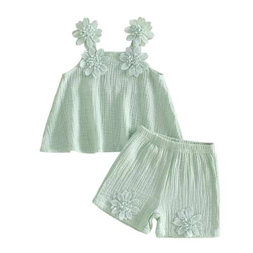 Toddler Baby Girl Clothes Decorative Flower Sleeveless Ruffle Top and Cute Shorts 2 Pcs Set Infant Casual Outfit