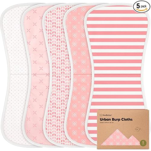 Organic Burp Cloths Baby Boy & Girl - 5-Pack 100% Cotton Burping Cloths for Babies, Super Absorbent & Soft Newborn Spit Up Rags, Infant Towels for Milk Spit Up, Unisex, Large 21" x 10" (Blush)