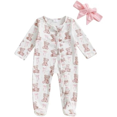 Easter Baby Girl Outfit Long Sleeve Bunny Print Footies Romper Bodysuit Jumpsuit Spring Clothes