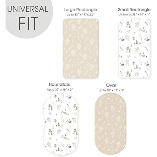 GRSSDER Stretch Ultra Soft Fitted Bassinet Sheet Set 2 Pack, Universal Fit for Bassinets Baby Cradle Moses Basket Oval Rectangle Mattress Safe and Snug, Stylish Watercolor Rabbit Pattern