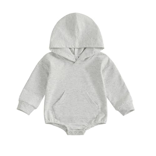 Covvoliy Newborn Baby Boy Girl Hooded Romper Long Sleeve Front Pocket Solid Color Hoodie Bodysuit Fall Winter Outfit