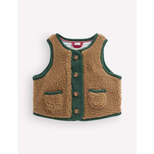 Plain Borg Gilet-Brown and Dark Green