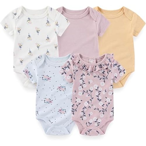 Baby Boy Girl Bodysuit 5 Pack Cotton Short Sleeve Romper Soft Baby Clothes Outfit 0-12 Month