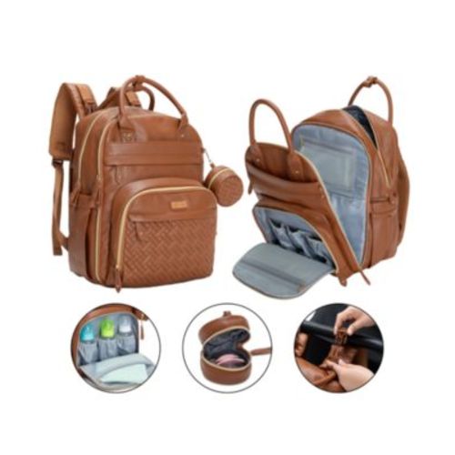 Kids Premium Faux Leather Diaper Bag Backpack Spacious & Stylish Nappy Organizer Midnight Blue