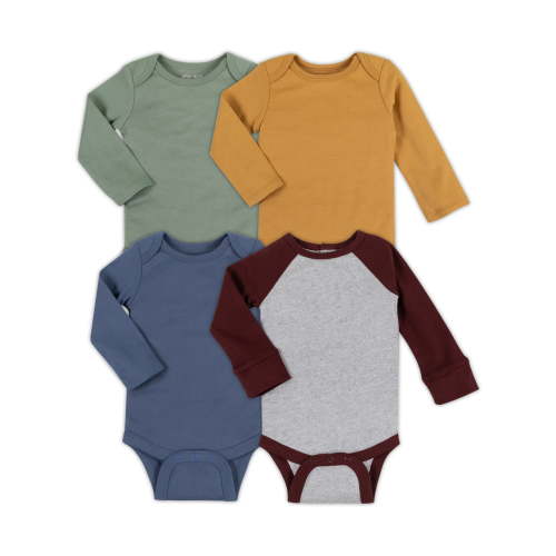 Little Star Organic Baby Boy 4 Pk Long Sleeve Bodysuit, Size Newborn - 24 Months