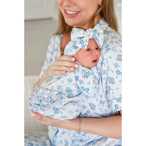 Ruffle Zipper Bamboo Footie in Tied In Blooms | Caden Lane