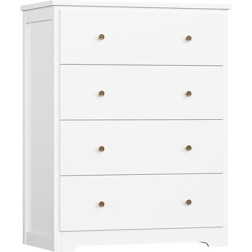 HOUSUIT White Dresser, 4 Drawer Dressers Chest of Drawers, Modern Tall Dresser, Wood Drawer Chest Storage Cabinet for Living Room, Hallway, Entryway, Home Office, Ivory White