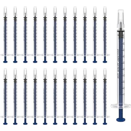 50 Pack 1ml Plastic Syringe Sterile Individual Wrap with Cap, Measurement and Dispensing Syringe Tools for Science Labs, Liquid Measuring, Feeding Pets, Oil or Glue Applicator (50, 1ml)